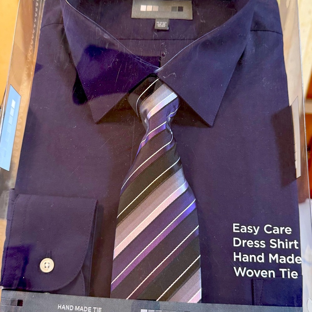 Sears Men's Dress Shirt with Striped Tie - Dark Blue